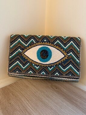 NWT America & Beyond Beaded Evil Eye Convertible Clutch/Crossbody